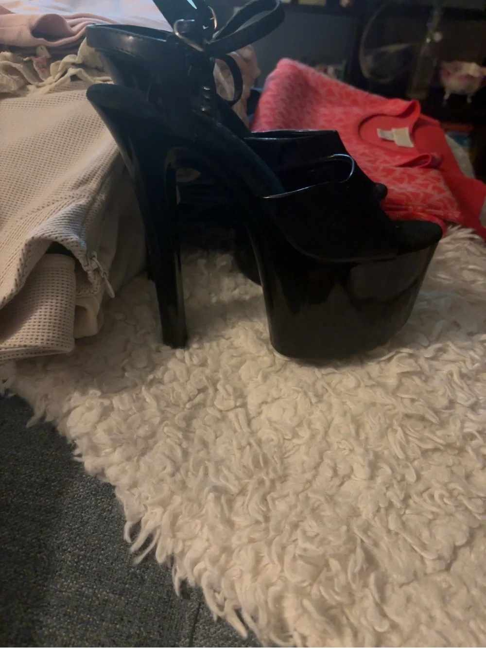 Ellie Black Patton Platform Peep-Toe Stiletto Heels